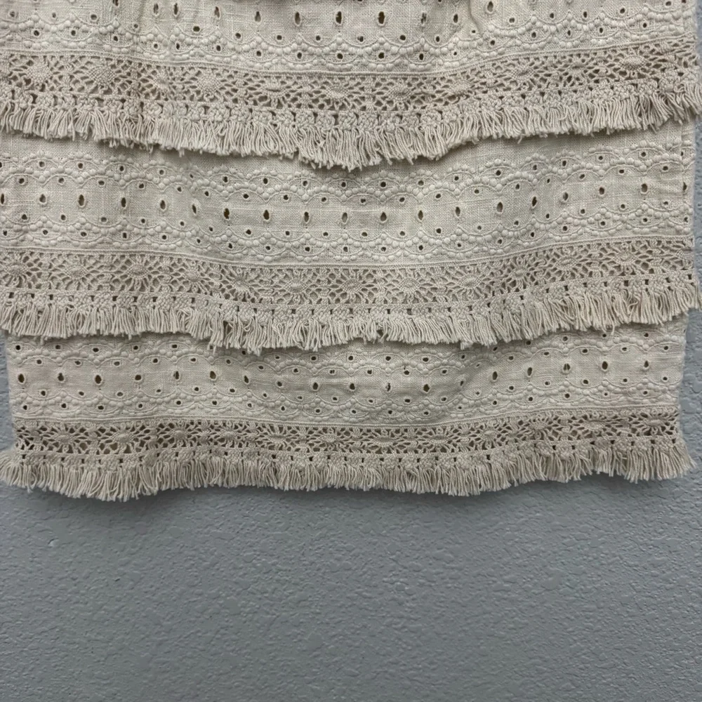 Anthropologie HD in Paris‎ Crochet Fringe Tiered Mini Boho Skirt Beige Size 2